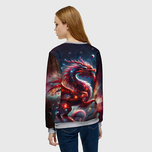 Женский свитшот Красный космический дракон / 3D-Меланж – фото 4