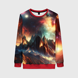 Свитшот женский Space landscape with mountains, цвет: 3D-красный
