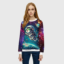 Свитшот женский Котик в космосе с лазерным пистолетом, цвет: 3D-белый — фото 2