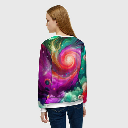 Женский свитшот Космическая неоновая фантазия - нейросеть / 3D-Белый – фото 4