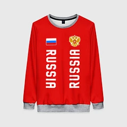 Свитшот женский Россия три полоски на красном фоне, цвет: 3D-меланж