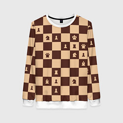 Свитшот женский Коричневая шахматная доска, цвет: 3D-белый