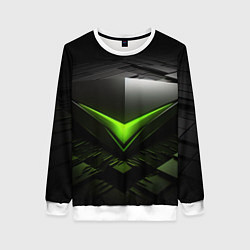 Свитшот женский Зеленая яркая плашка на черном абстракция, цвет: 3D-белый