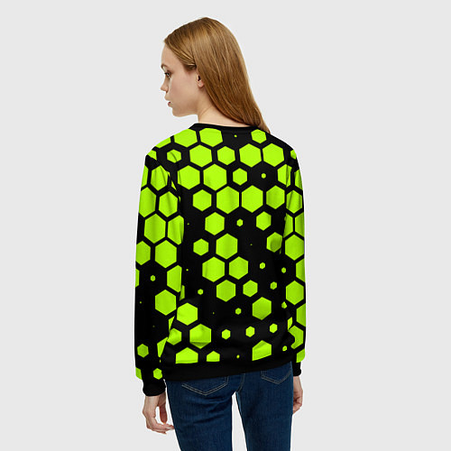 Женский свитшот Зеленые соты киберпанк / 3D-Черный – фото 4