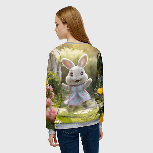 Женский свитшот Забавный белый кролик в платье / 3D-Меланж – фото 4