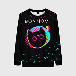 Свитшот женский Bon Jovi - rock star cat, цвет: 3D-черный