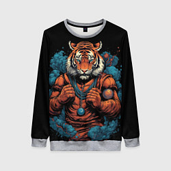 Свитшот женский Муай - Тай тигр в стойке боевые искусства, цвет: 3D-меланж