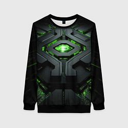 Свитшот женский Объемная абстрактная яркая зеленая фигура на черно, цвет: 3D-черный