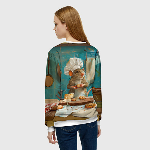 Женский свитшот Крыса шеф повар на кухне / 3D-Белый – фото 4