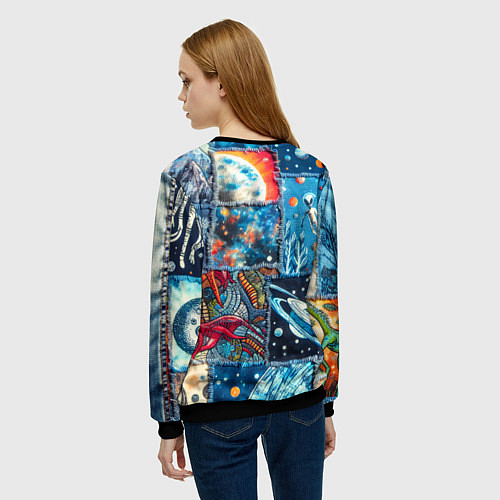 Женский свитшот Космические обитатели на дениме / 3D-Черный – фото 4