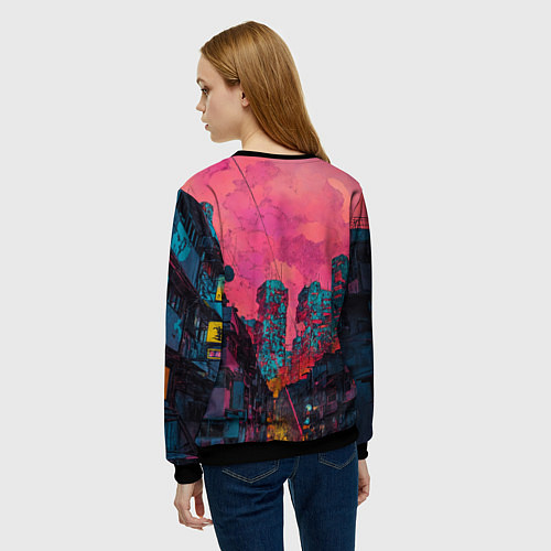 Женский свитшот Абстрактный город в неоновых цветах / 3D-Черный – фото 4