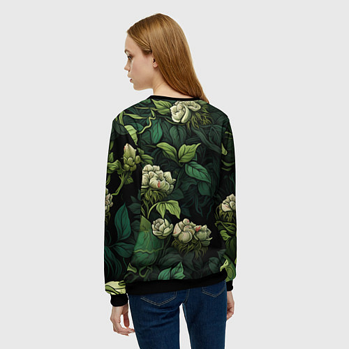 Женский свитшот Черепа в поле цветов / 3D-Черный – фото 4