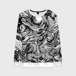 Свитшот женский Черные и белые абстрактные узоры, цвет: 3D-белый