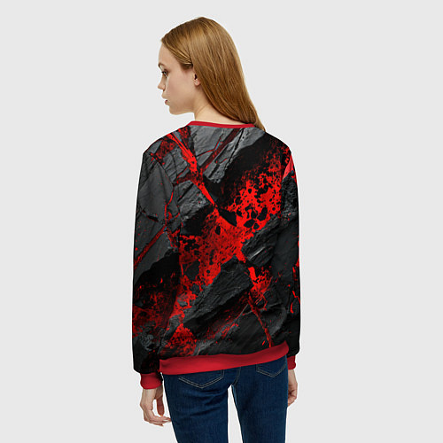 Женский свитшот Красные разломы черных камней / 3D-Красный – фото 4
