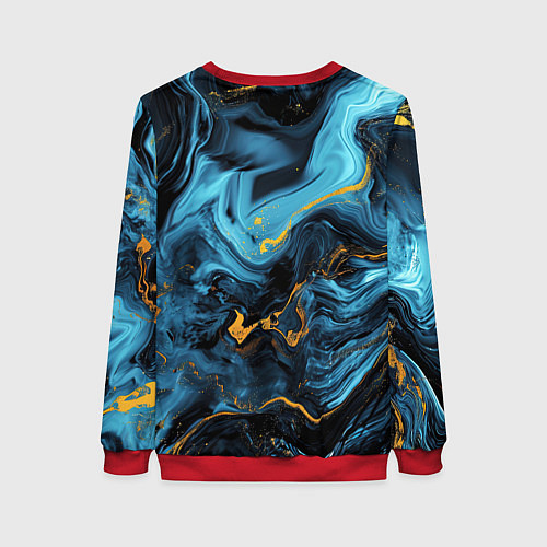 Женский свитшот Синяя абстракция с золотым напылением / 3D-Красный – фото 2