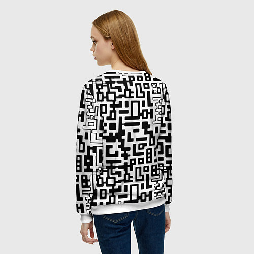 Женский свитшот Чёрно-белая глитч инфекция / 3D-Белый – фото 4