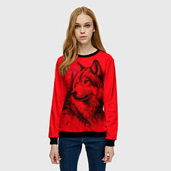 Свитшот женский Рисунок волка на красном, цвет: 3D-черный — фото 2