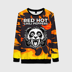 Свитшот женский Red Hot Chili Peppers рок панда и огонь, цвет: 3D-черный