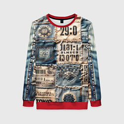 Свитшот женский Пэчворк Tokyo and US, цвет: 3D-красный