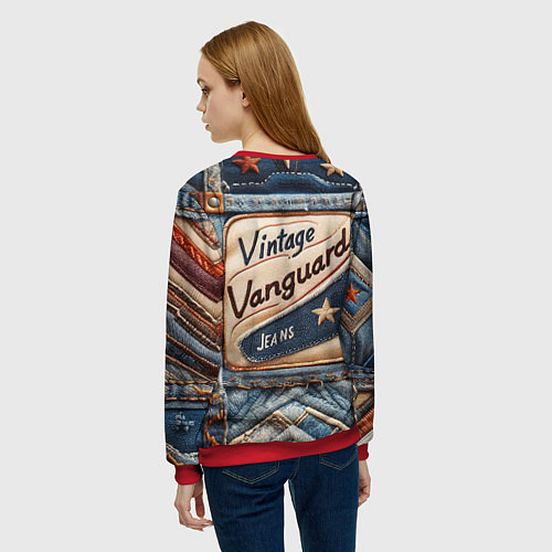 Женский свитшот Vintage vanguard jeans - patchwork / 3D-Красный – фото 4