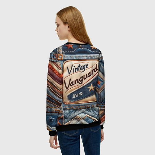 Женский свитшот Vintage vanguard jeans - patchwork / 3D-Черный – фото 4