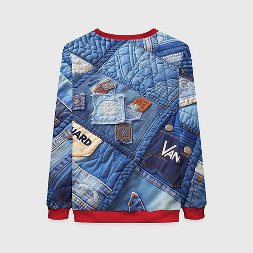 Женский свитшот Vanguard jeans patchwork - ai art / 3D-Красный – фото 2