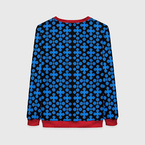 Женский свитшот Синие четырёхлистники на чёрном фоне / 3D-Красный – фото 2