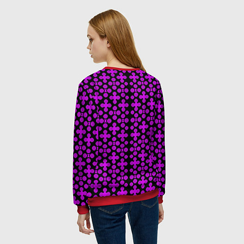 Женский свитшот Розовые четырёхлистники на чёрном фоне / 3D-Красный – фото 4