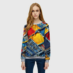 Свитшот женский Colorful denim patchwork - ai art, цвет: 3D-меланж — фото 2