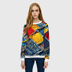 Свитшот женский Colorful denim patchwork - ai art, цвет: 3D-белый — фото 2