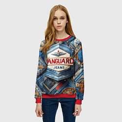 Свитшот женский Vanguard denim patchwork - ai art, цвет: 3D-красный — фото 2