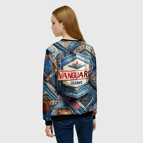 Женский свитшот Vanguard denim patchwork - ai art / 3D-Черный – фото 4