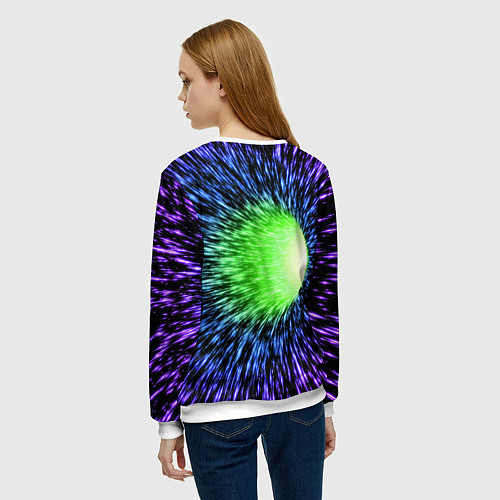Женский свитшот Червоточина - градиентные лучи со свечением / 3D-Белый – фото 4