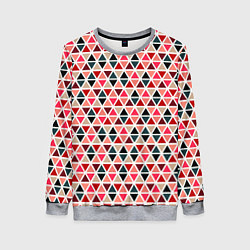 Свитшот женский Бирюзово-розовый геометричный треугольники, цвет: 3D-меланж