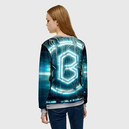 Женский свитшот Неоновая вывеска - свечение / 3D-Меланж – фото 4