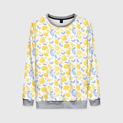 Свитшот женский Летний вайб - паттерн лимонов, цвет: 3D-меланж