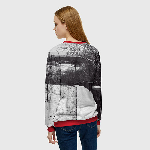 Женский свитшот Заснеженная лестница в парке / 3D-Красный – фото 4