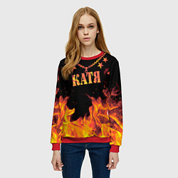 Свитшот женский Катя - имя в огне, цвет: 3D-красный — фото 2