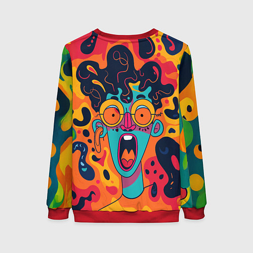 Женский свитшот Красочная абстракция с синим кричащим лицом / 3D-Красный – фото 2