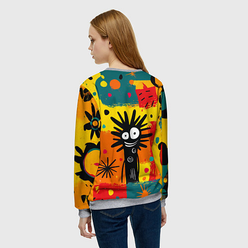 Женский свитшот Красочная абстракция с черным персонажем / 3D-Меланж – фото 4