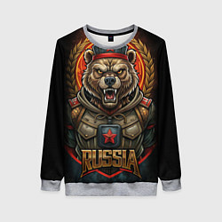 Свитшот женский Военный русский медведь, цвет: 3D-меланж
