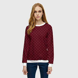 Свитшот женский Тёмный красный паттерн сетка, цвет: 3D-белый — фото 2