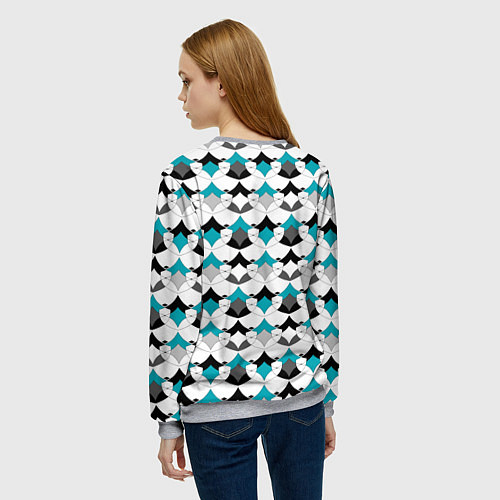 Женский свитшот Разноцветный черный голубой с белым геометрический / 3D-Меланж – фото 4