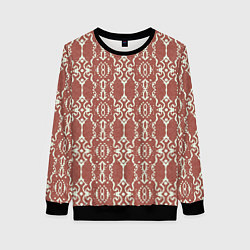 Свитшот женский Красно-коричневый в крупный белый узор, цвет: 3D-черный