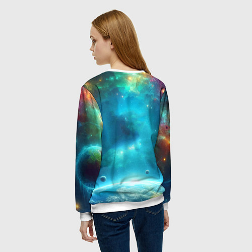Женский свитшот Большая белая акула в космическом пространстве / 3D-Белый – фото 4