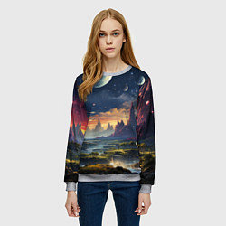 Свитшот женский Космический фантазийный мир на другой планете, цвет: 3D-меланж — фото 2