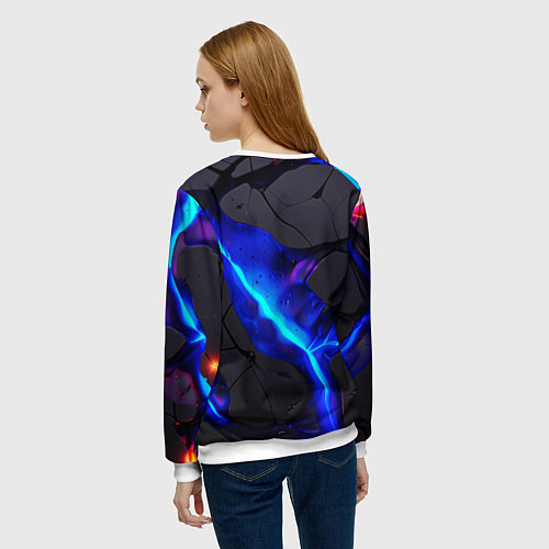 Женский свитшот Темный синий неон из разлома плит / 3D-Белый – фото 4