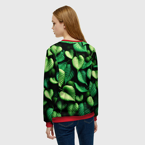 Женский свитшот Зеленые листья и мох / 3D-Красный – фото 4