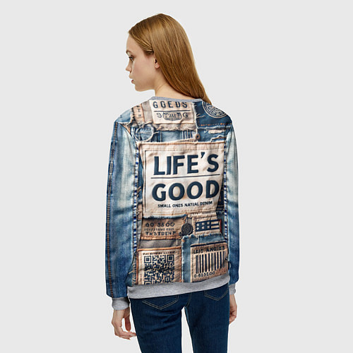 Женский свитшот Жизнь хороша-пэчворк / 3D-Меланж – фото 4
