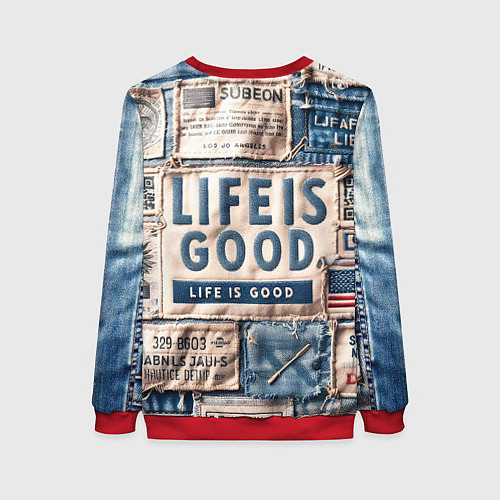 Женский свитшот Жизнь прекрасна- пэчворк / 3D-Красный – фото 2